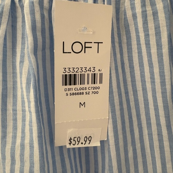 NWT LOFT Cotton Chambray Blue & White Stripe Eyelet  Embroidered Top Sz M - Picture 5 of 7